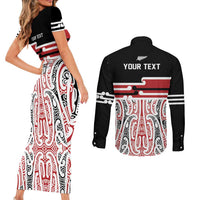 Personalised Toitu Te Tiriti Aotearoa 1840 Couples Matching Short Sleeve Bodycon Dress and Long Sleeve Button Shirt Red Kowhaiwhai Puhoro - Polynesian Pride