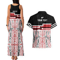 Personalised Toitu Te Tiriti Aotearoa 1840 Couples Matching Tank Maxi Dress and Hawaiian Shirt Red Kowhaiwhai Puhoro - Polynesian Pride