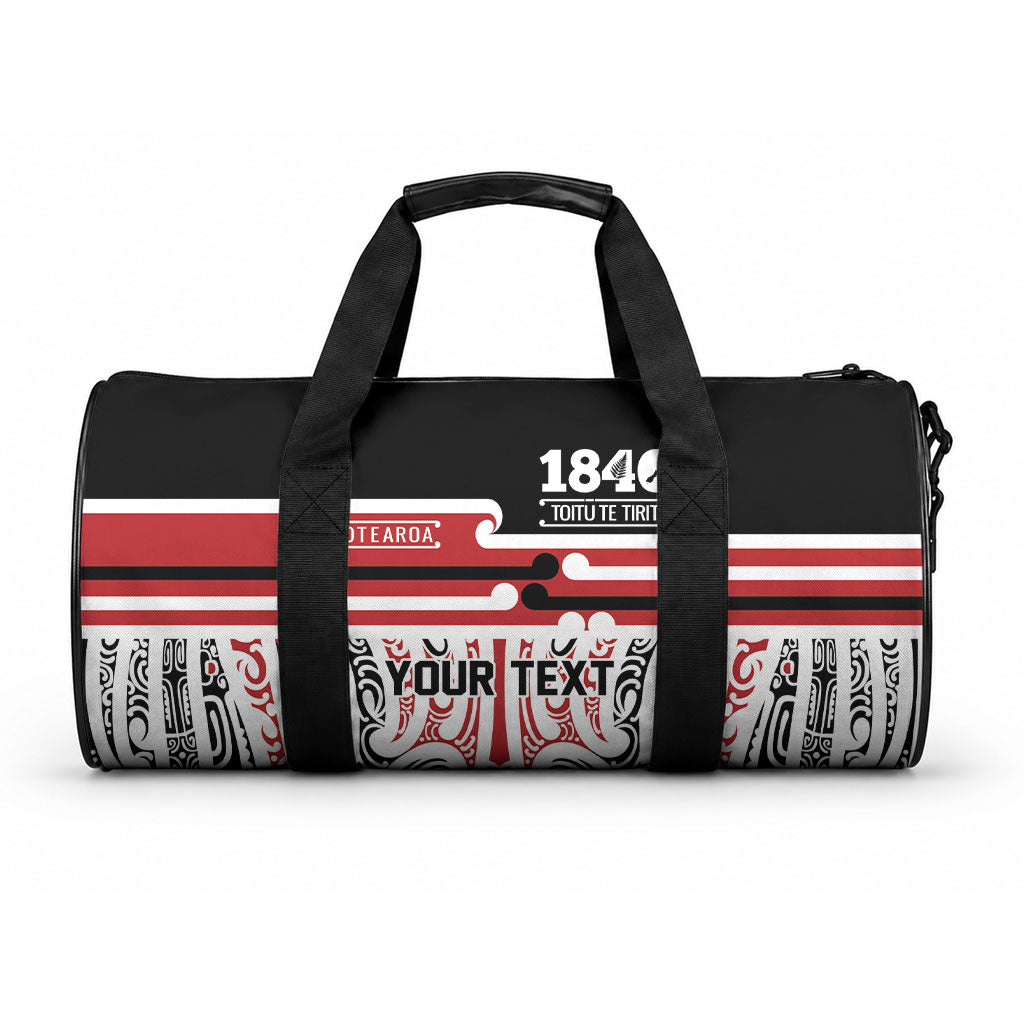 Personalised Toitu Te Tiriti Aotearoa 1840 Duffle Bag Red Kowhaiwhai Puhoro