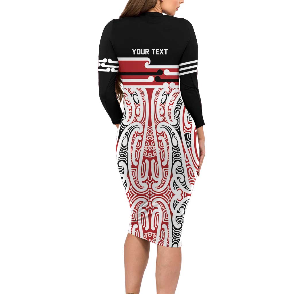 Personalised Toitu Te Tiriti Aotearoa 1840 Family Matching Long Sleeve Bodycon Dress and Hawaiian Shirt Red Kowhaiwhai Puhoro - Polynesian Pride