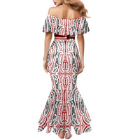 Personalised Toitu Te Tiriti Aotearoa 1840 Family Matching Mermaid Dress and Hawaiian Shirt Red Kowhaiwhai Puhoro - Polynesian Pride