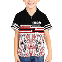 Personalised Toitu Te Tiriti Aotearoa 1840 Family Matching Mermaid Dress and Hawaiian Shirt Red Kowhaiwhai Puhoro - Polynesian Pride