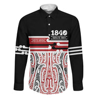 Personalised Toitu Te Tiriti Aotearoa 1840 Family Matching Off Shoulder Short Dress and Hawaiian Shirt Red Kowhaiwhai Puhoro - Polynesian Pride