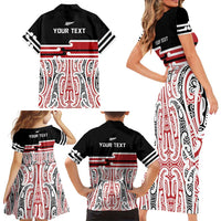 Personalised Toitu Te Tiriti Aotearoa 1840 Family Matching Short Sleeve Bodycon Dress and Hawaiian Shirt Red Kowhaiwhai Puhoro - Polynesian Pride