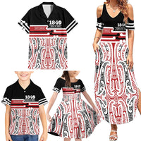 Personalised Toitu Te Tiriti Aotearoa 1840 Family Matching Summer Maxi Dress and Hawaiian Shirt Red Kowhaiwhai Puhoro - Polynesian Pride