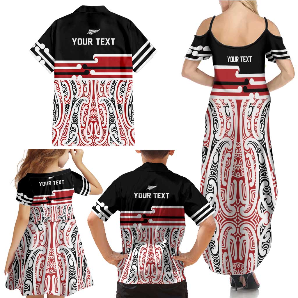 Personalised Toitu Te Tiriti Aotearoa 1840 Family Matching Summer Maxi Dress and Hawaiian Shirt Red Kowhaiwhai Puhoro - Polynesian Pride