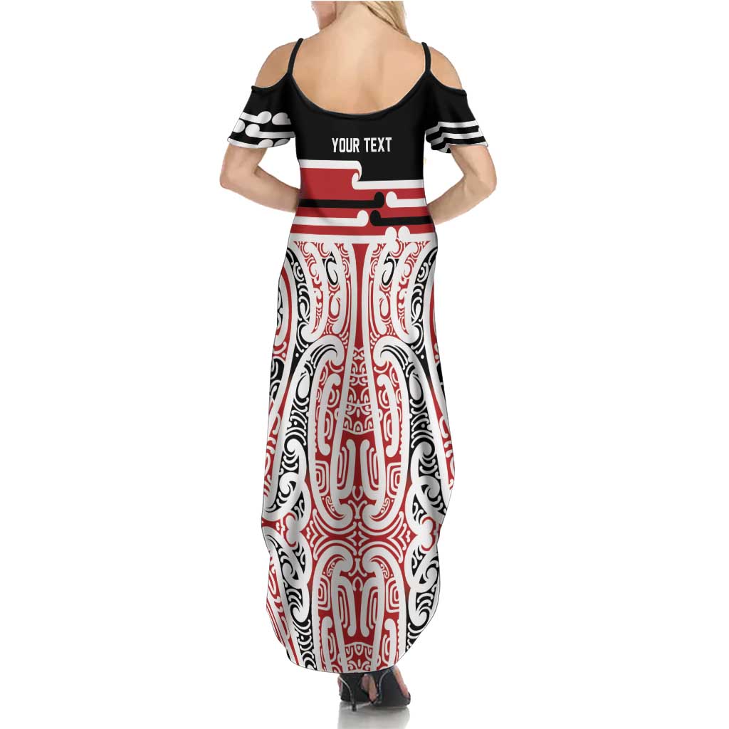 Personalised Toitu Te Tiriti Aotearoa 1840 Family Matching Summer Maxi Dress and Hawaiian Shirt Red Kowhaiwhai Puhoro - Polynesian Pride
