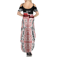 Personalised Toitu Te Tiriti Aotearoa 1840 Family Matching Summer Maxi Dress and Hawaiian Shirt Red Kowhaiwhai Puhoro - Polynesian Pride