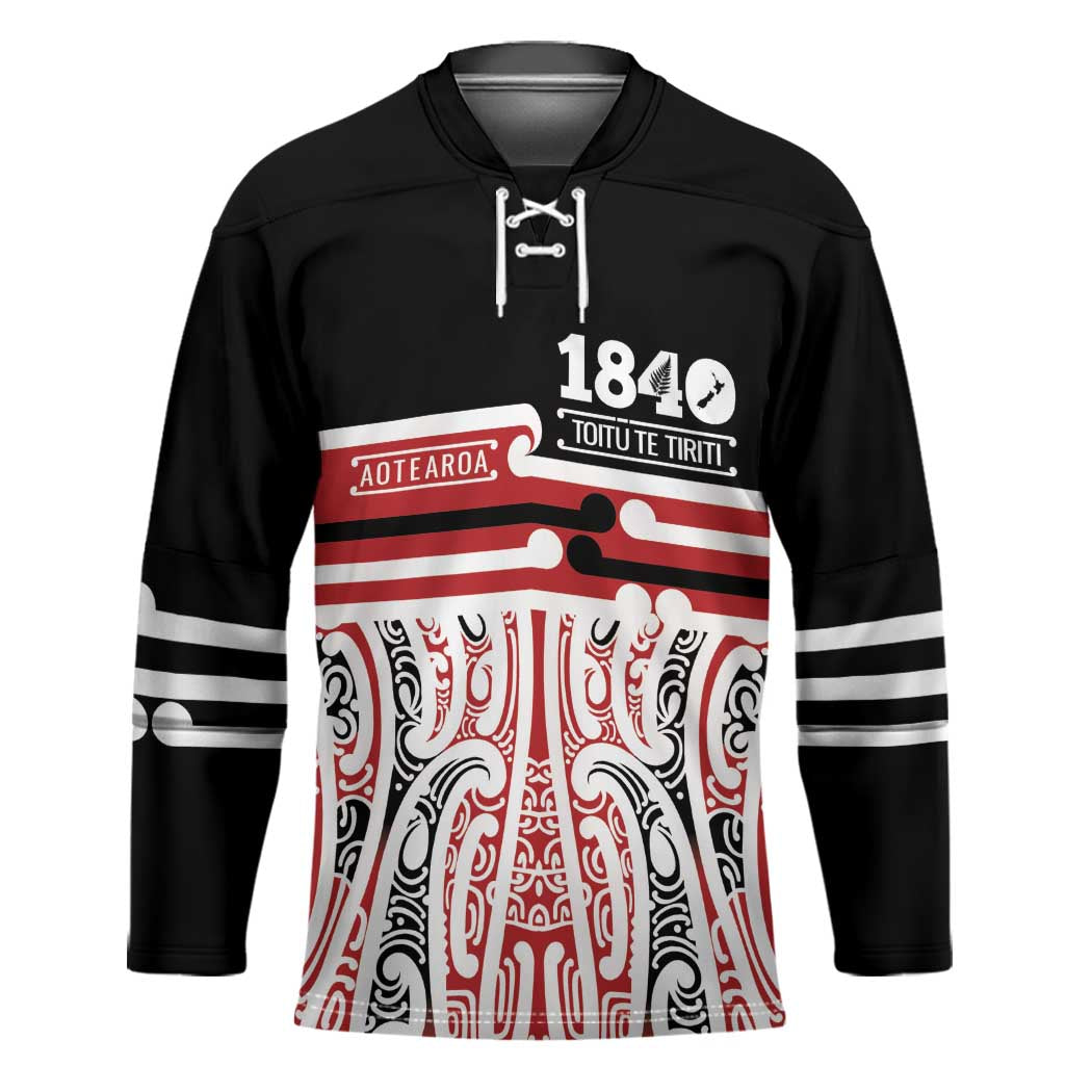Personalised Toitu Te Tiriti Aotearoa 1840 Hockey Jersey Red Kowhaiwhai Puhoro - Polynesian Pride