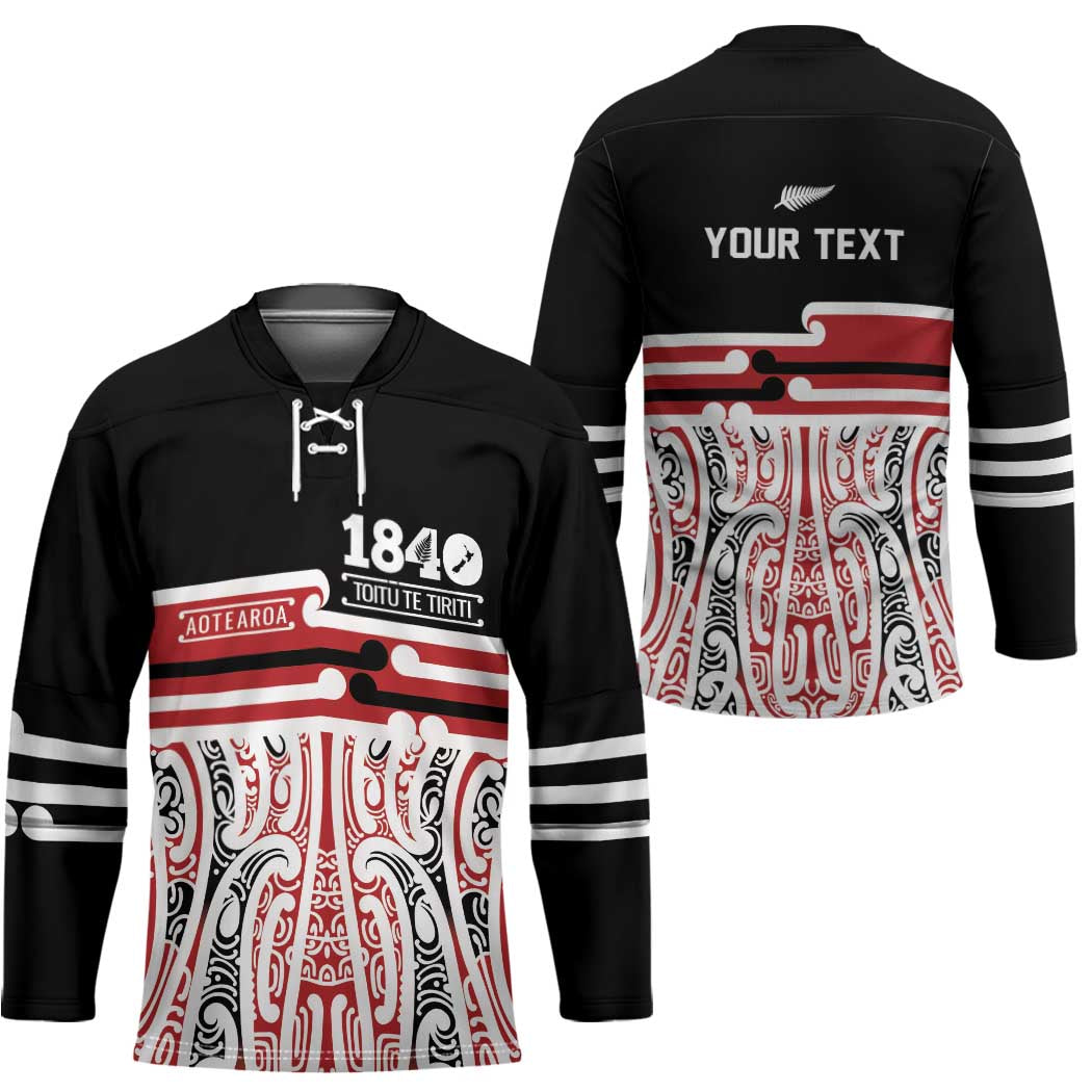 Personalised Toitu Te Tiriti Aotearoa 1840 Hockey Jersey Red Kowhaiwhai Puhoro - Polynesian Pride