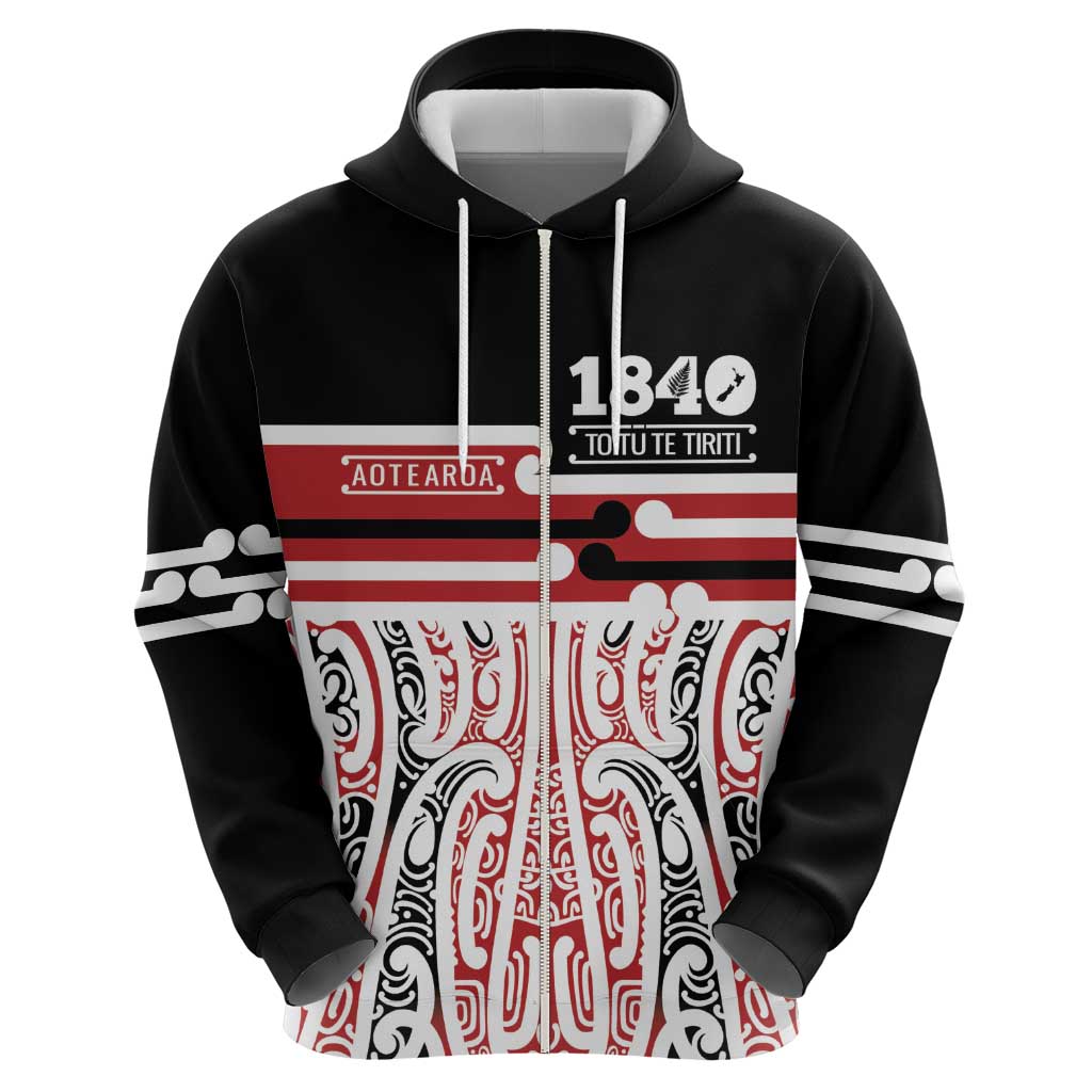 Personalised Toitu Te Tiriti Aotearoa 1840 Hoodie Red Kowhaiwhai Puhoro - Polynesian Pride