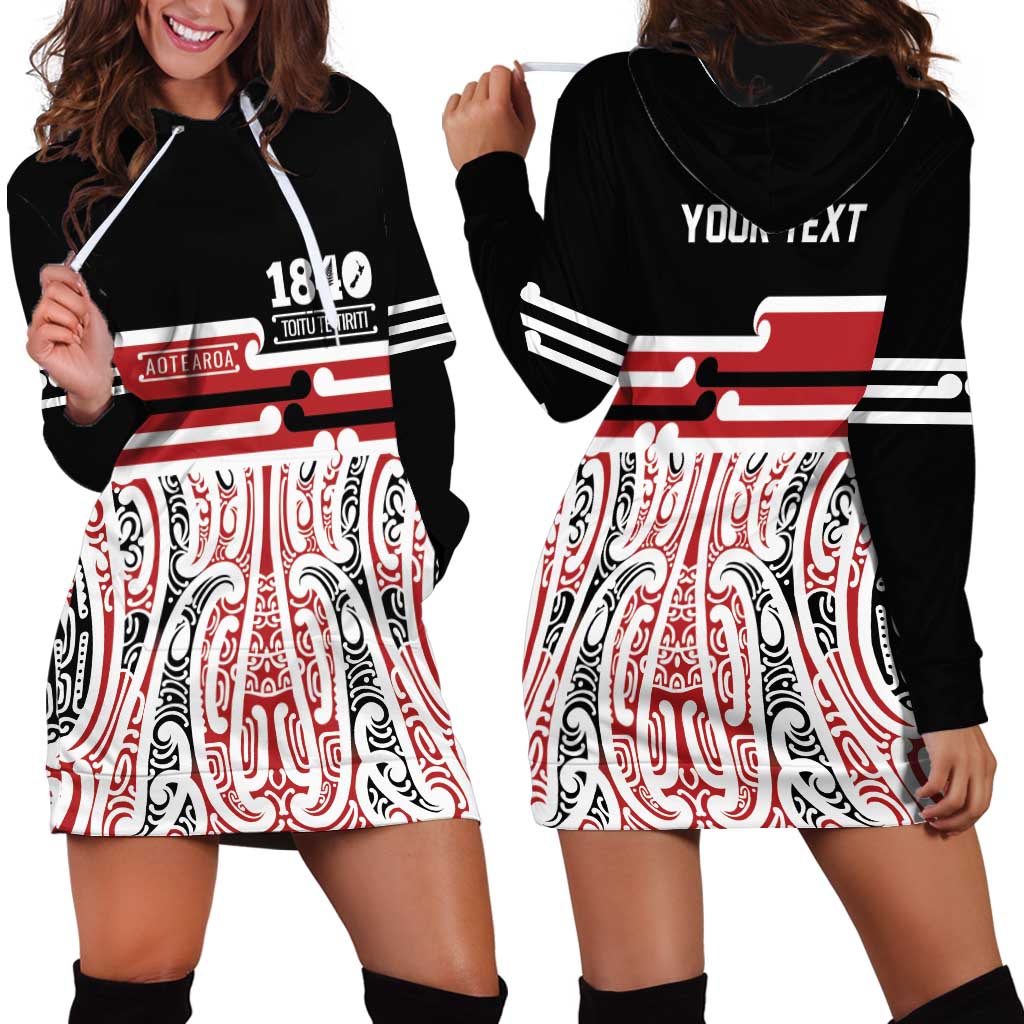 Personalised Toitu Te Tiriti Aotearoa 1840 Hoodie Dress Red Kowhaiwhai Puhoro - Polynesian Pride