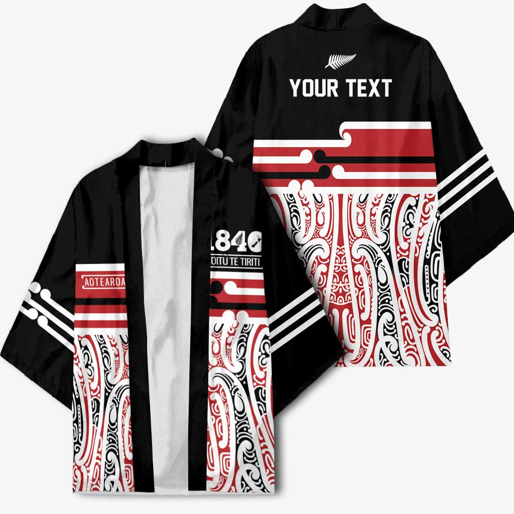 Personalised Toitu Te Tiriti Aotearoa 1840 Kimono Red Kowhaiwhai Puhoro LT9 - Polynesian Pride
