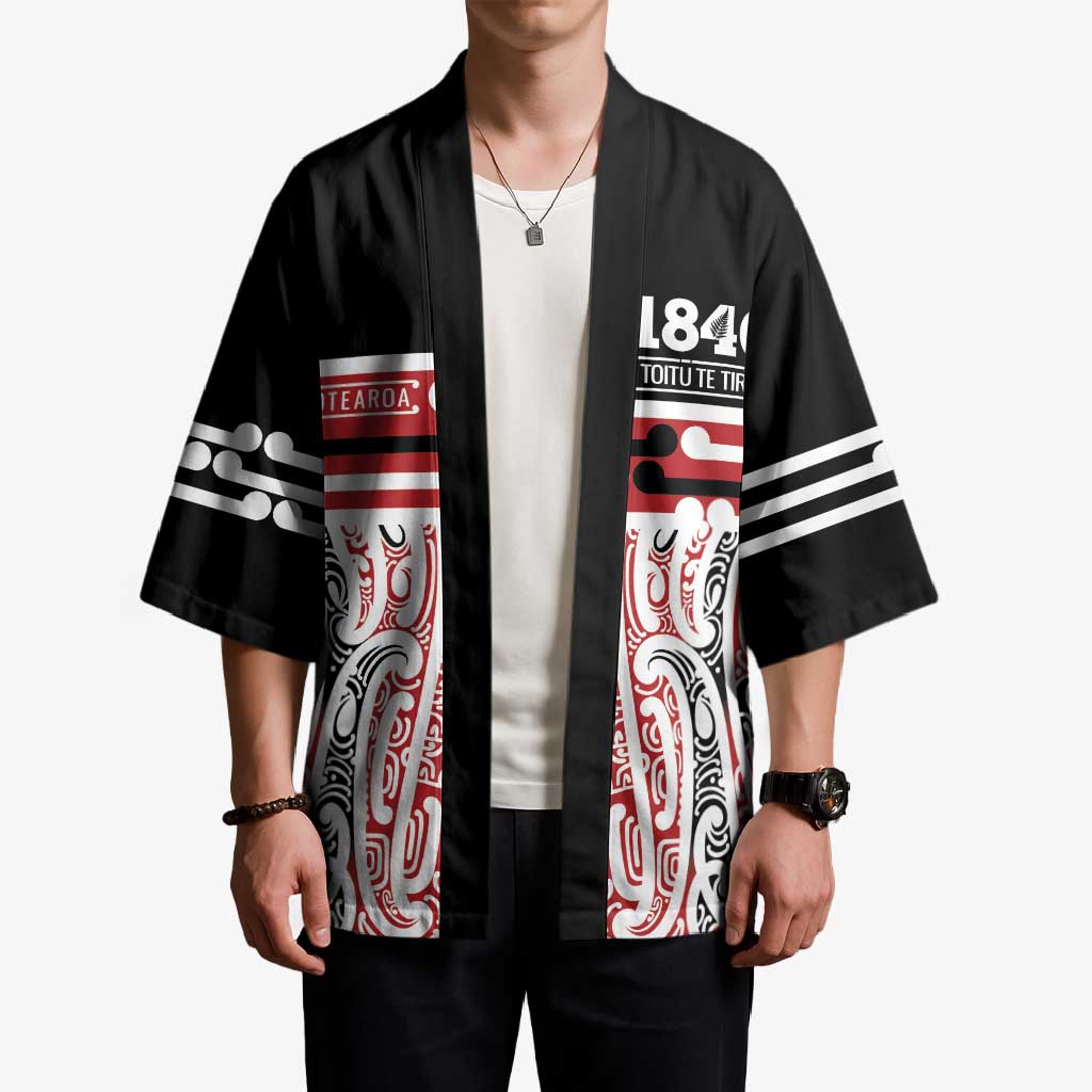 Personalised Toitu Te Tiriti Aotearoa 1840 Kimono Red Kowhaiwhai Puhoro LT9 - Polynesian Pride