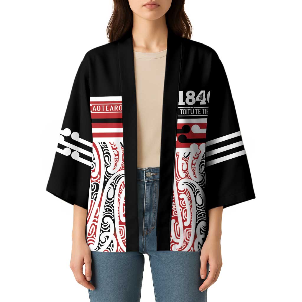 Personalised Toitu Te Tiriti Aotearoa 1840 Kimono Red Kowhaiwhai Puhoro LT9 - Polynesian Pride