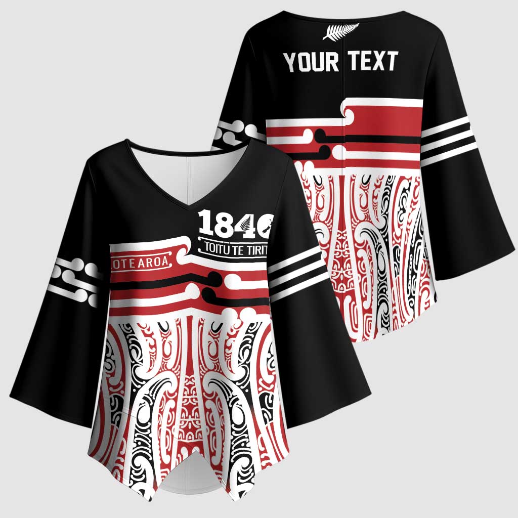 Personalised Toitu Te Tiriti Aotearoa 1840 Kimono Sleeve Blouse Red Kowhaiwhai Puhoro LT9 - Polynesian Pride