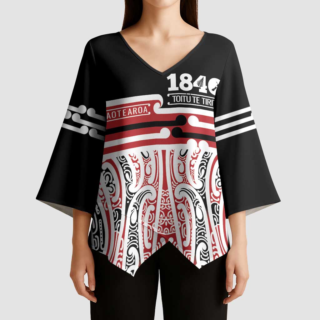 Personalised Toitu Te Tiriti Aotearoa 1840 Kimono Sleeve Blouse Red Kowhaiwhai Puhoro LT9 - Polynesian Pride