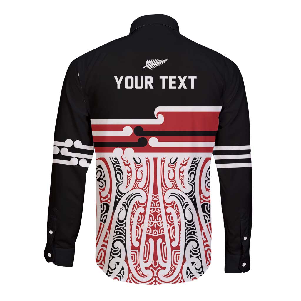 Personalised Toitu Te Tiriti Aotearoa 1840 Long Sleeve Button Shirt Red Kowhaiwhai Puhoro LT9 - Polynesian Pride