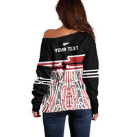 Personalised Toitu Te Tiriti Aotearoa 1840 Off Shoulder Sweater Red Kowhaiwhai Puhoro LT9 - Polynesian Pride
