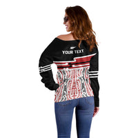 Personalised Toitu Te Tiriti Aotearoa 1840 Off Shoulder Sweater Red Kowhaiwhai Puhoro LT9 - Polynesian Pride