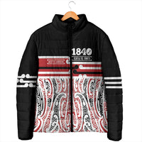 Personalised Toitu Te Tiriti Aotearoa 1840 Padded Jacket Red Kowhaiwhai Puhoro LT9 - Polynesian Pride