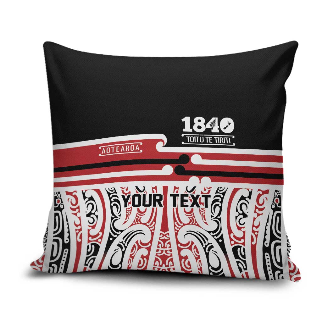 Personalised Toitu Te Tiriti Aotearoa 1840 Pillow Cover Red Kowhaiwhai Puhoro LT9 Black - Polynesian Pride