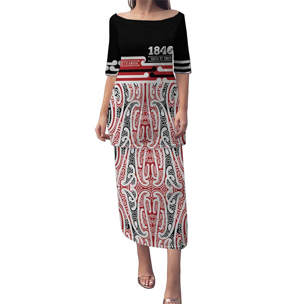 Personalised Toitu Te Tiriti Aotearoa 1840 Puletasi Red Kowhaiwhai Puhoro - Polynesian Pride