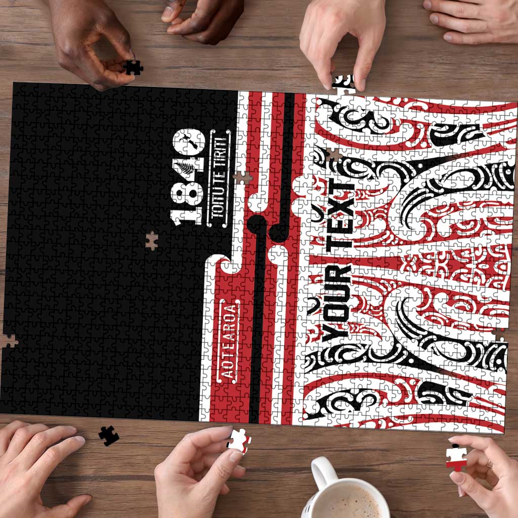 Personalised Toitu Te Tiriti Aotearoa 1840 Puzzle Red Kowhaiwhai Puhoro LT9 - Polynesian Pride