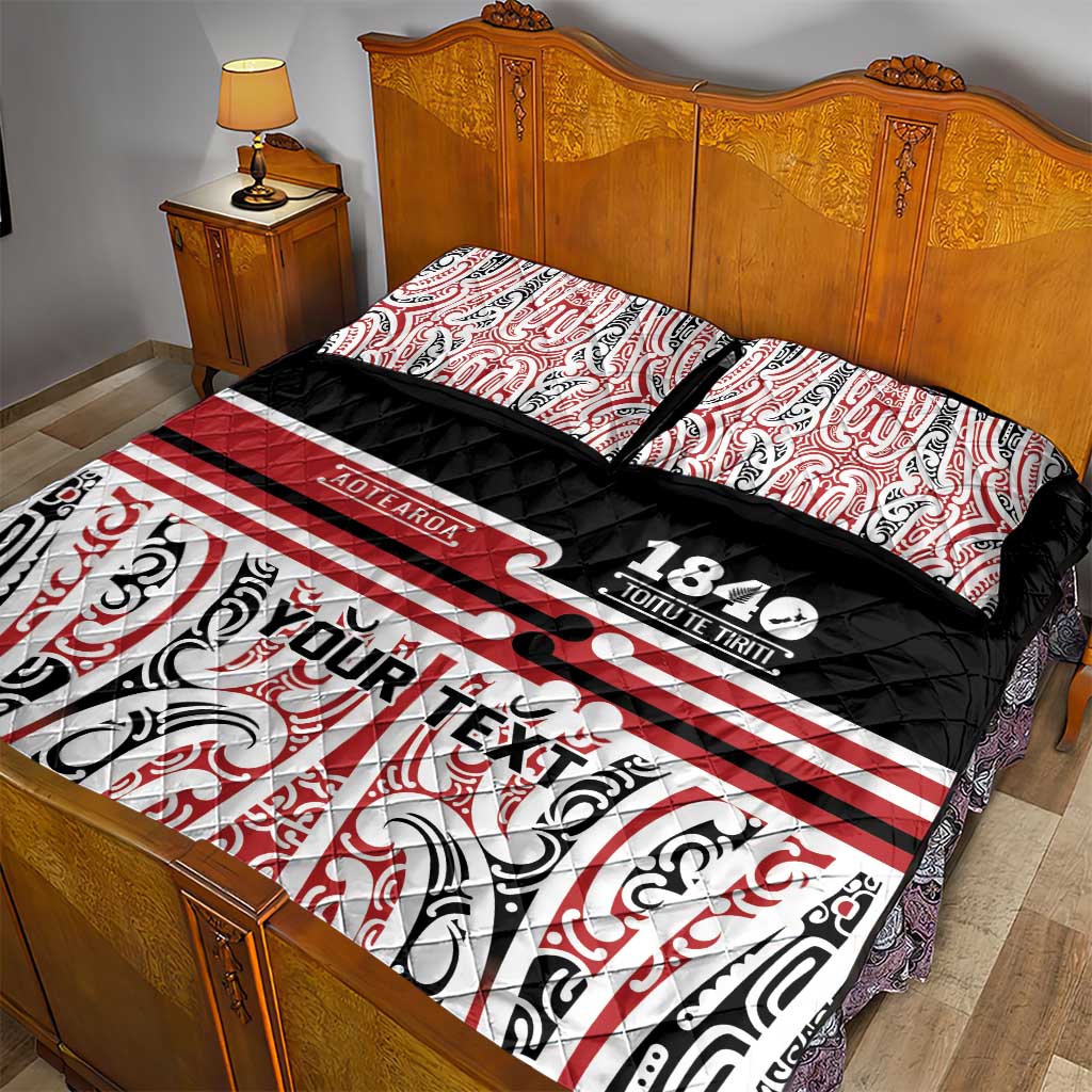 Personalised Toitu Te Tiriti Aotearoa 1840 Quilt Bed Set Red Kowhaiwhai Puhoro - Polynesian Pride
