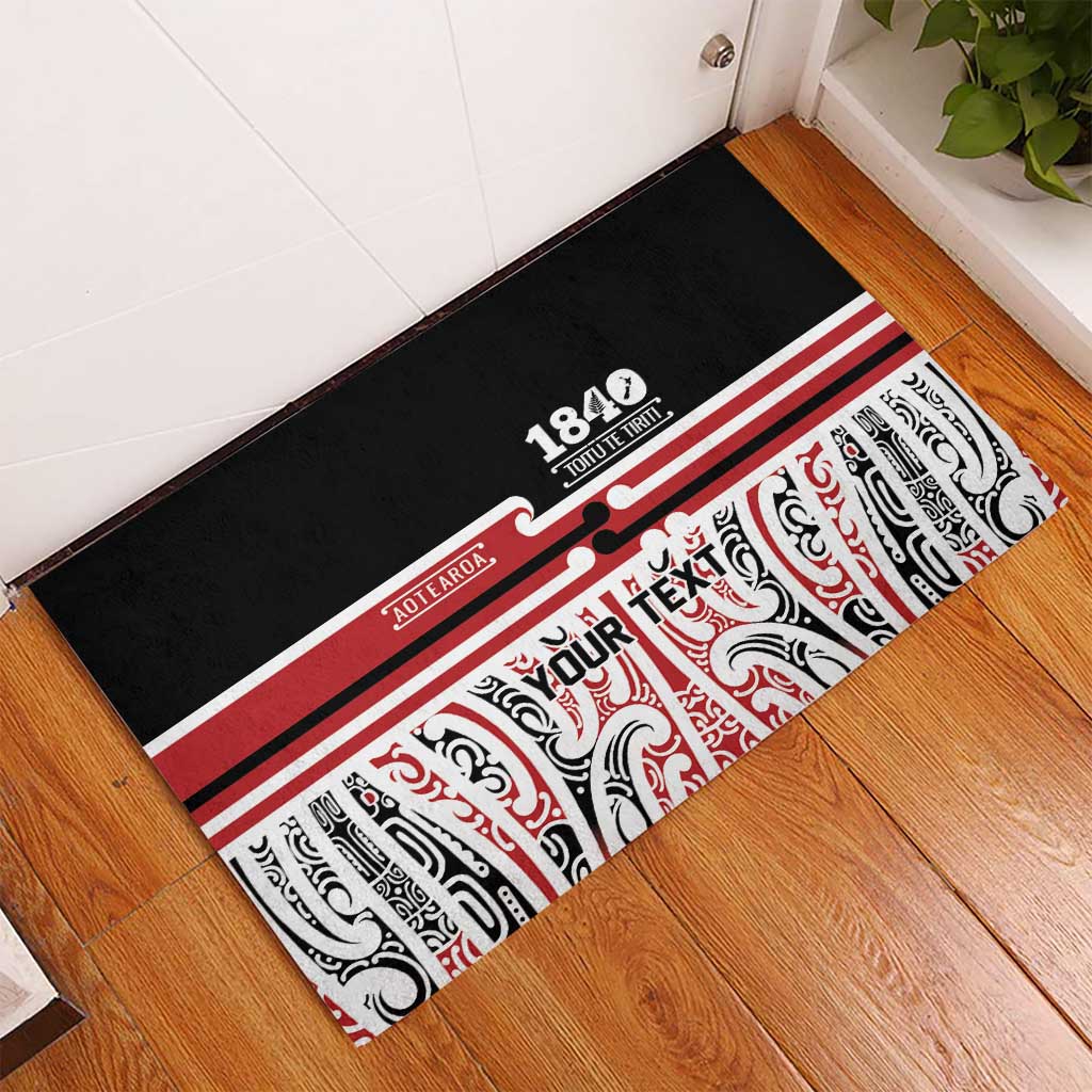 Personalised Toitu Te Tiriti Aotearoa 1840 Rubber Doormat Red Kowhaiwhai Puhoro - Polynesian Pride