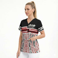 Personalised Toitu Te Tiriti Aotearoa 1840 Scrub Top Red Kowhaiwhai Puhoro LT9 - Polynesian Pride
