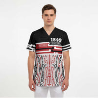 Personalised Toitu Te Tiriti Aotearoa 1840 Scrub Top Red Kowhaiwhai Puhoro LT9 - Polynesian Pride