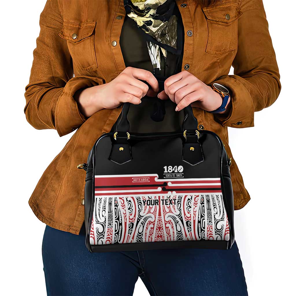 Personalised Toitu Te Tiriti Aotearoa 1840 Shoulder Handbag Red Kowhaiwhai Puhoro LT9 - Polynesian Pride