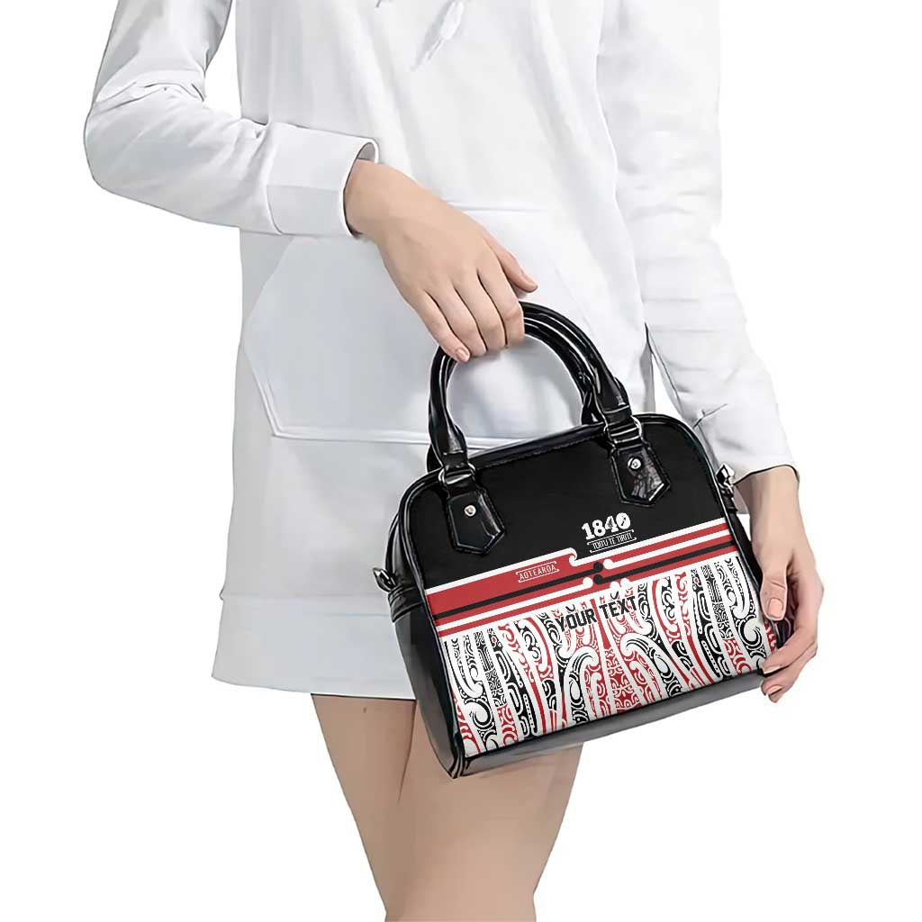 Personalised Toitu Te Tiriti Aotearoa 1840 Shoulder Handbag Red Kowhaiwhai Puhoro LT9 - Polynesian Pride