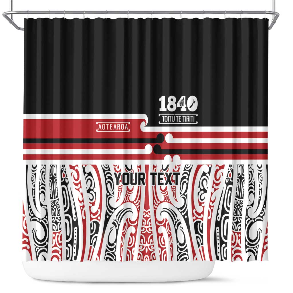 Personalised Toitu Te Tiriti Aotearoa 1840 Shower Curtain Red Kowhaiwhai Puhoro - Polynesian Pride