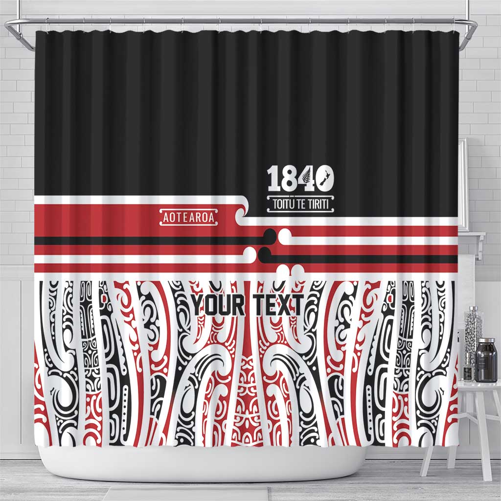 Personalised Toitu Te Tiriti Aotearoa 1840 Shower Curtain Red Kowhaiwhai Puhoro - Polynesian Pride