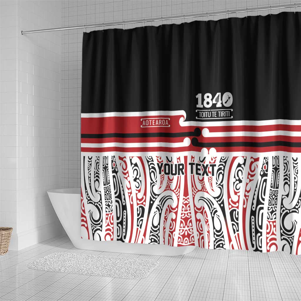 Personalised Toitu Te Tiriti Aotearoa 1840 Shower Curtain Red Kowhaiwhai Puhoro - Polynesian Pride