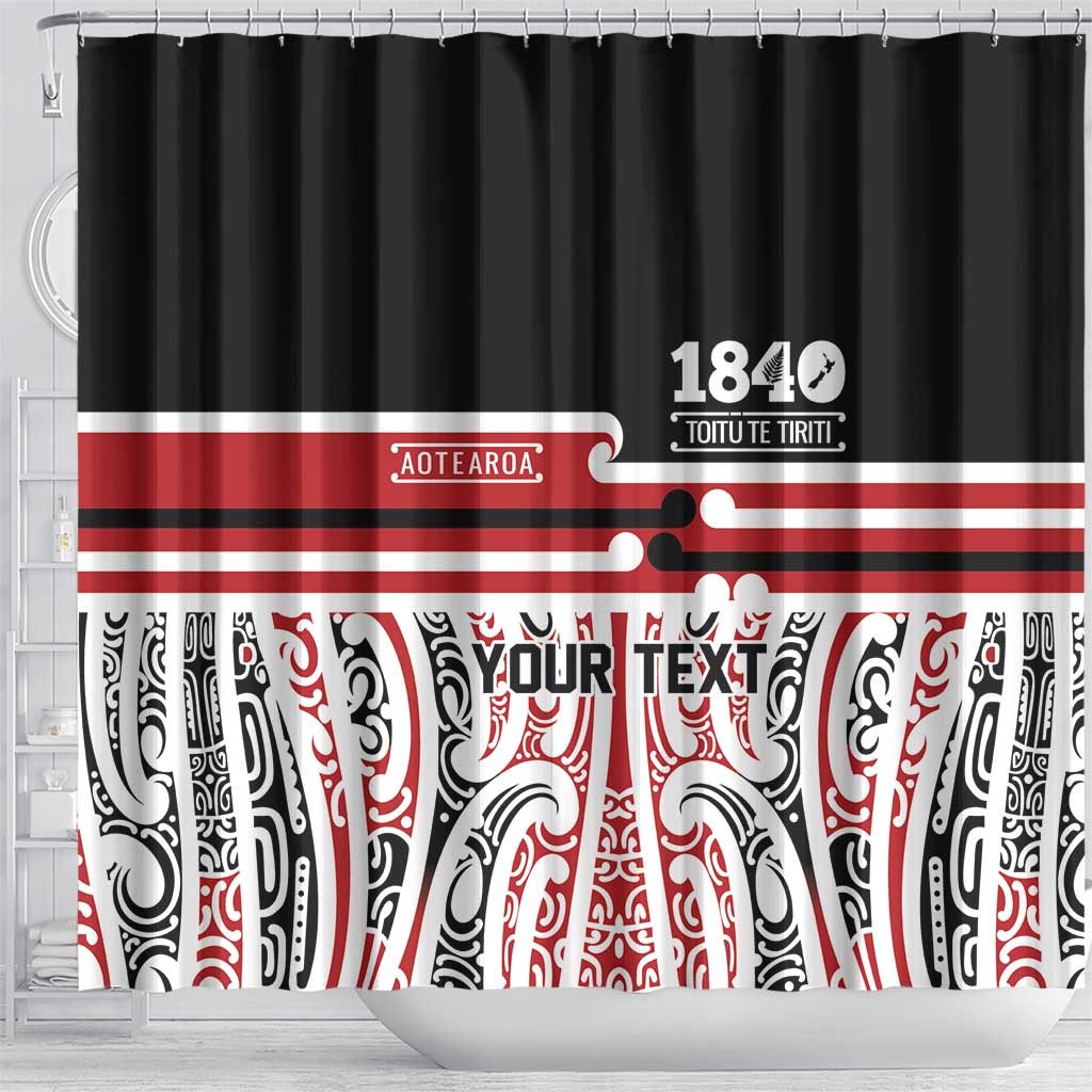 Personalised Toitu Te Tiriti Aotearoa 1840 Shower Curtain Red Kowhaiwhai Puhoro - Polynesian Pride