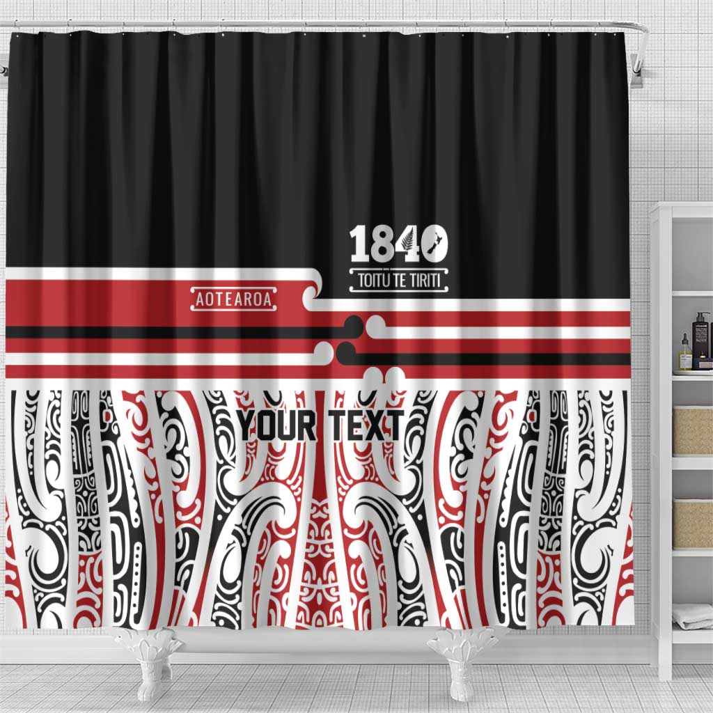 Personalised Toitu Te Tiriti Aotearoa 1840 Shower Curtain Red Kowhaiwhai Puhoro - Polynesian Pride
