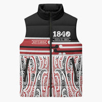Personalised Toitu Te Tiriti Aotearoa 1840 Sleeveless Puffer Jacket Red Kowhaiwhai Puhoro LT9 Unisex Black - Polynesian Pride