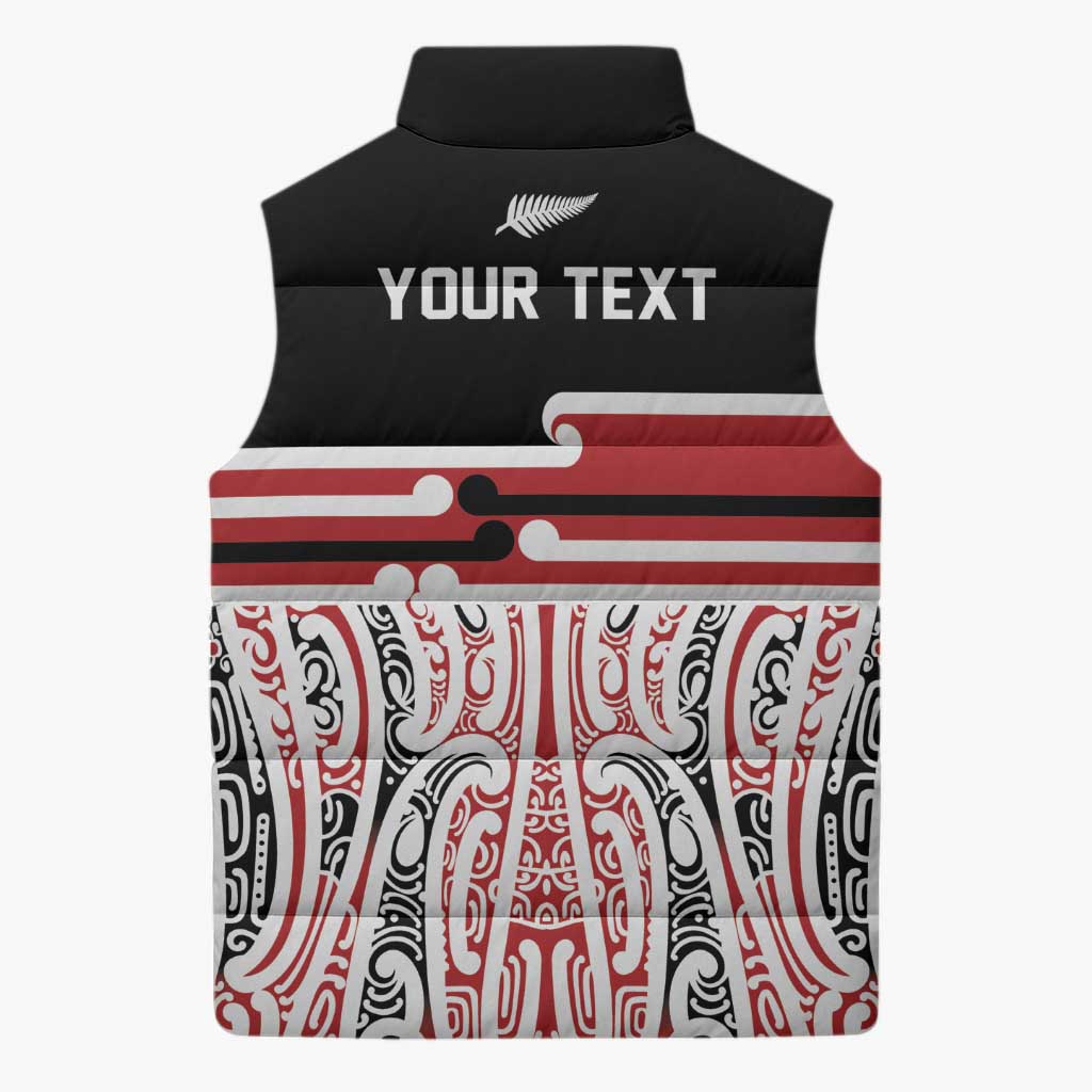 Personalised Toitu Te Tiriti Aotearoa 1840 Sleeveless Puffer Jacket Red Kowhaiwhai Puhoro LT9 - Polynesian Pride