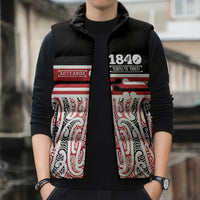 Personalised Toitu Te Tiriti Aotearoa 1840 Sleeveless Puffer Jacket Red Kowhaiwhai Puhoro LT9 - Polynesian Pride