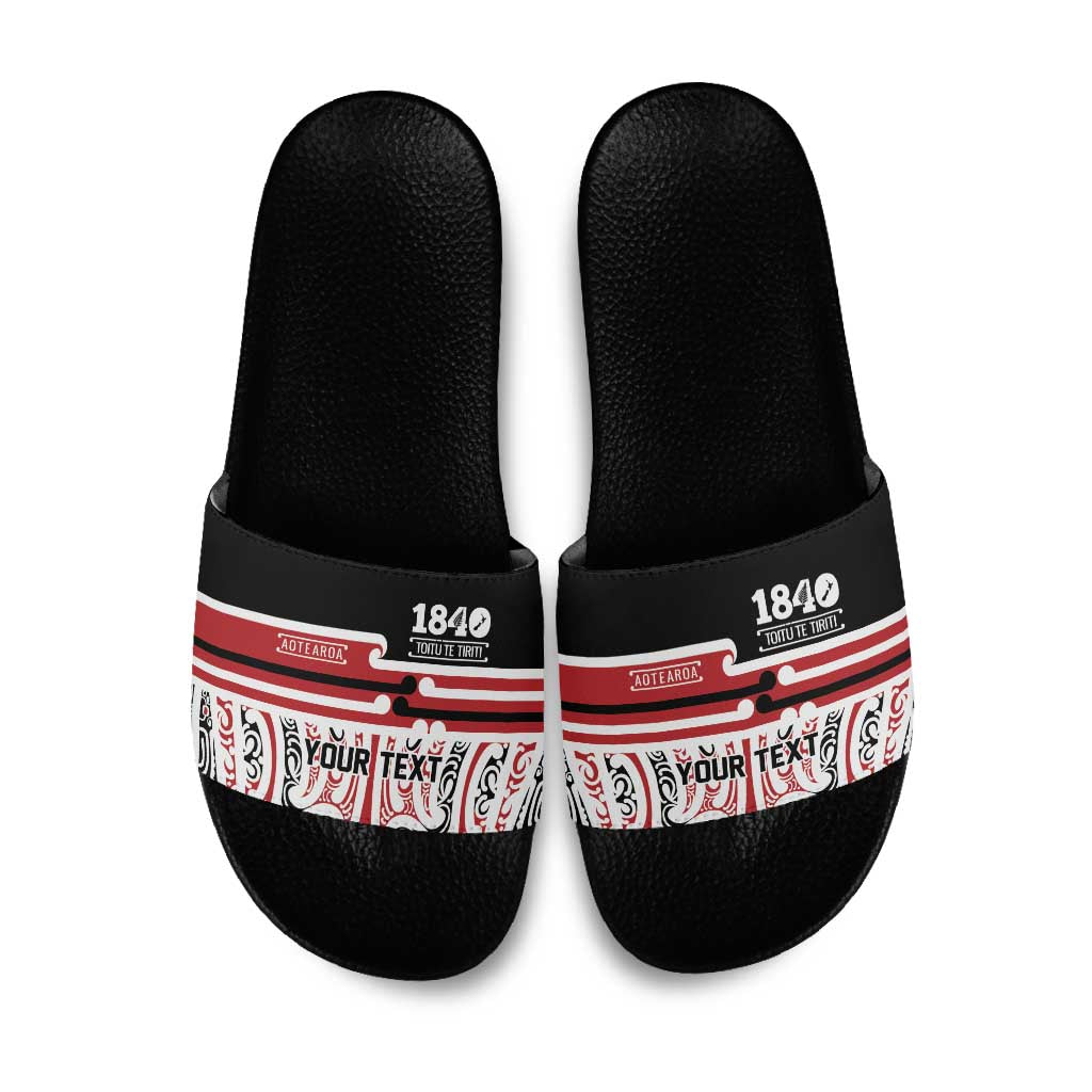 Personalised Toitu Te Tiriti Aotearoa 1840 Slide Sandals Red Kowhaiwhai Puhoro LT9 Black - Polynesian Pride