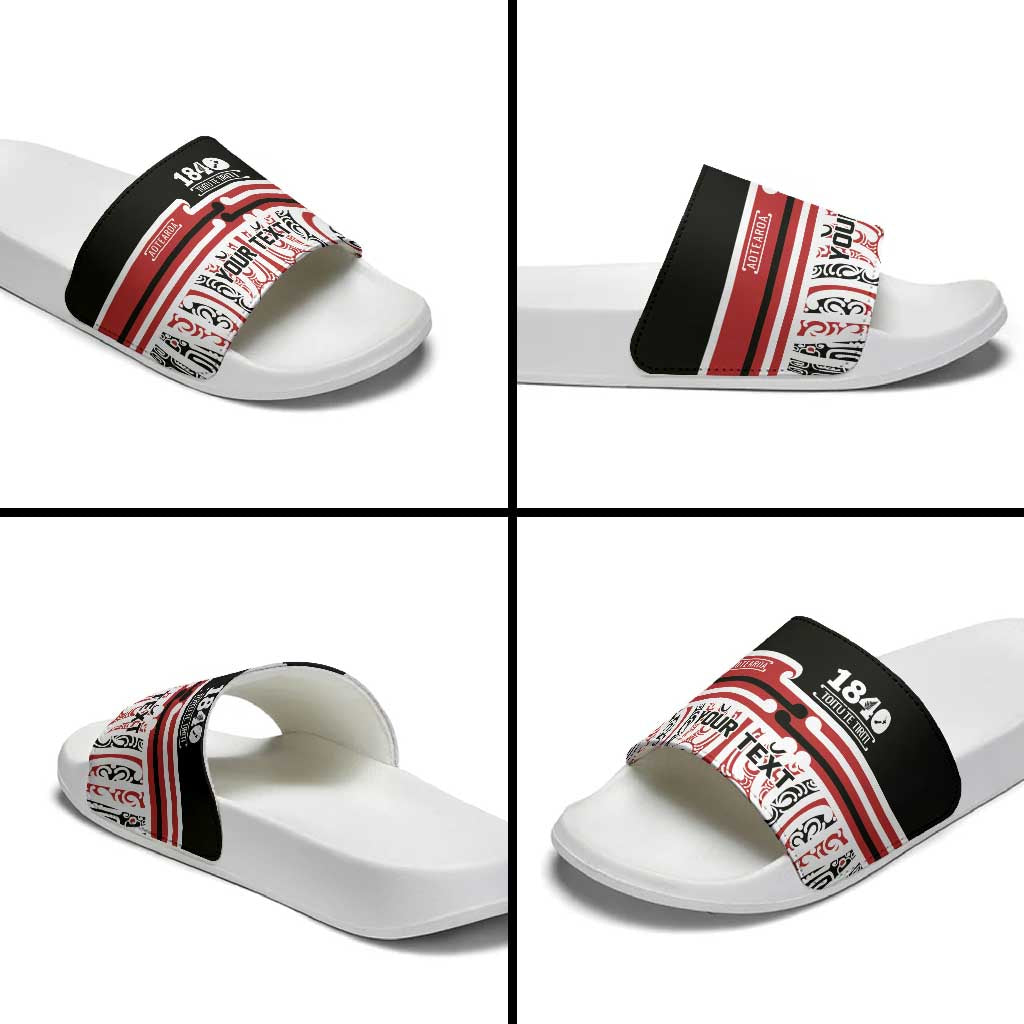 Personalised Toitu Te Tiriti Aotearoa 1840 Slide Sandals Red Kowhaiwhai Puhoro LT9 - Polynesian Pride
