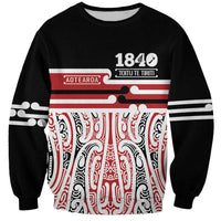 Personalised Toitu Te Tiriti Aotearoa 1840 Sweatshirt Red Kowhaiwhai Puhoro LT9 Unisex Black - Polynesian Pride