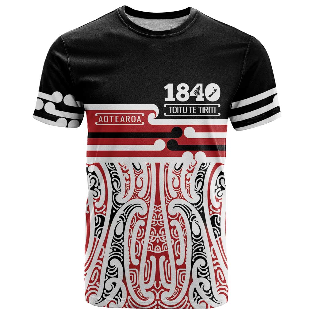 Personalised Toitu Te Tiriti Aotearoa 1840 T Shirt Red Kowhaiwhai Puhoro - Polynesian Pride
