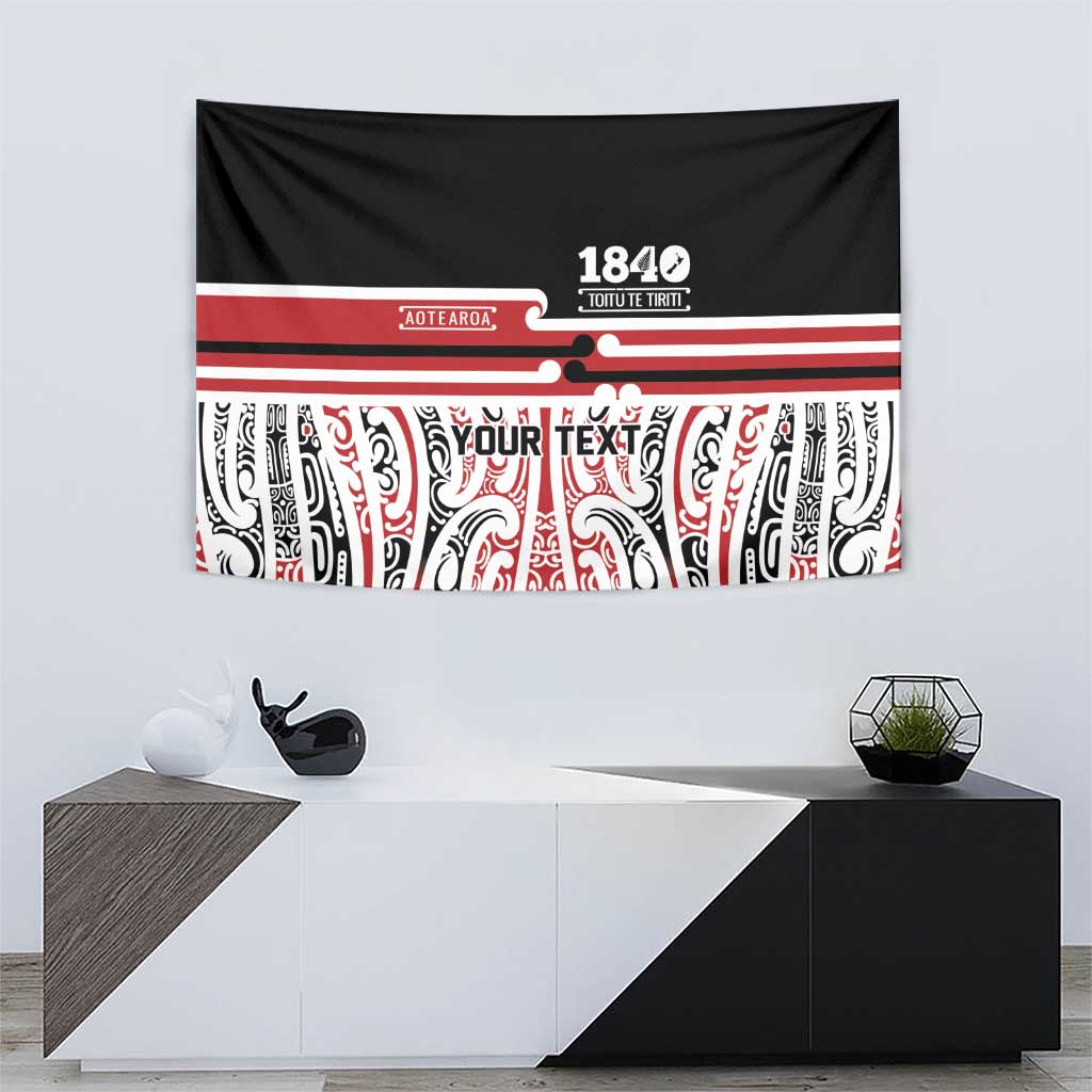 Personalised Toitu Te Tiriti Aotearoa 1840 Tapestry Red Kowhaiwhai Puhoro LT9 - Polynesian Pride