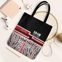 Personalised Toitu Te Tiriti Aotearoa 1840 Tote Bag Red Kowhaiwhai Puhoro LT9 Black Strap One Size Black - Polynesian Pride