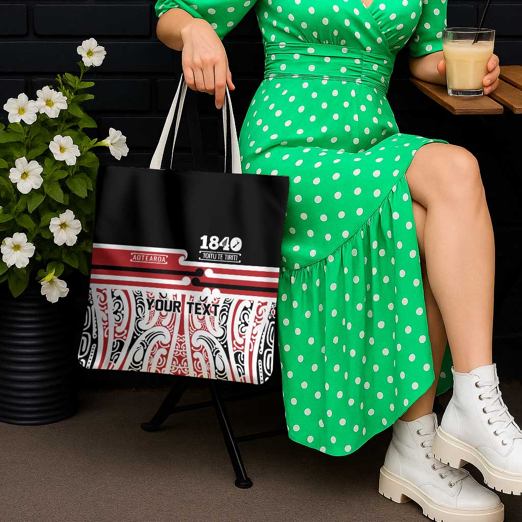 Personalised Toitu Te Tiriti Aotearoa 1840 Tote Bag Red Kowhaiwhai Puhoro LT9 - Polynesian Pride