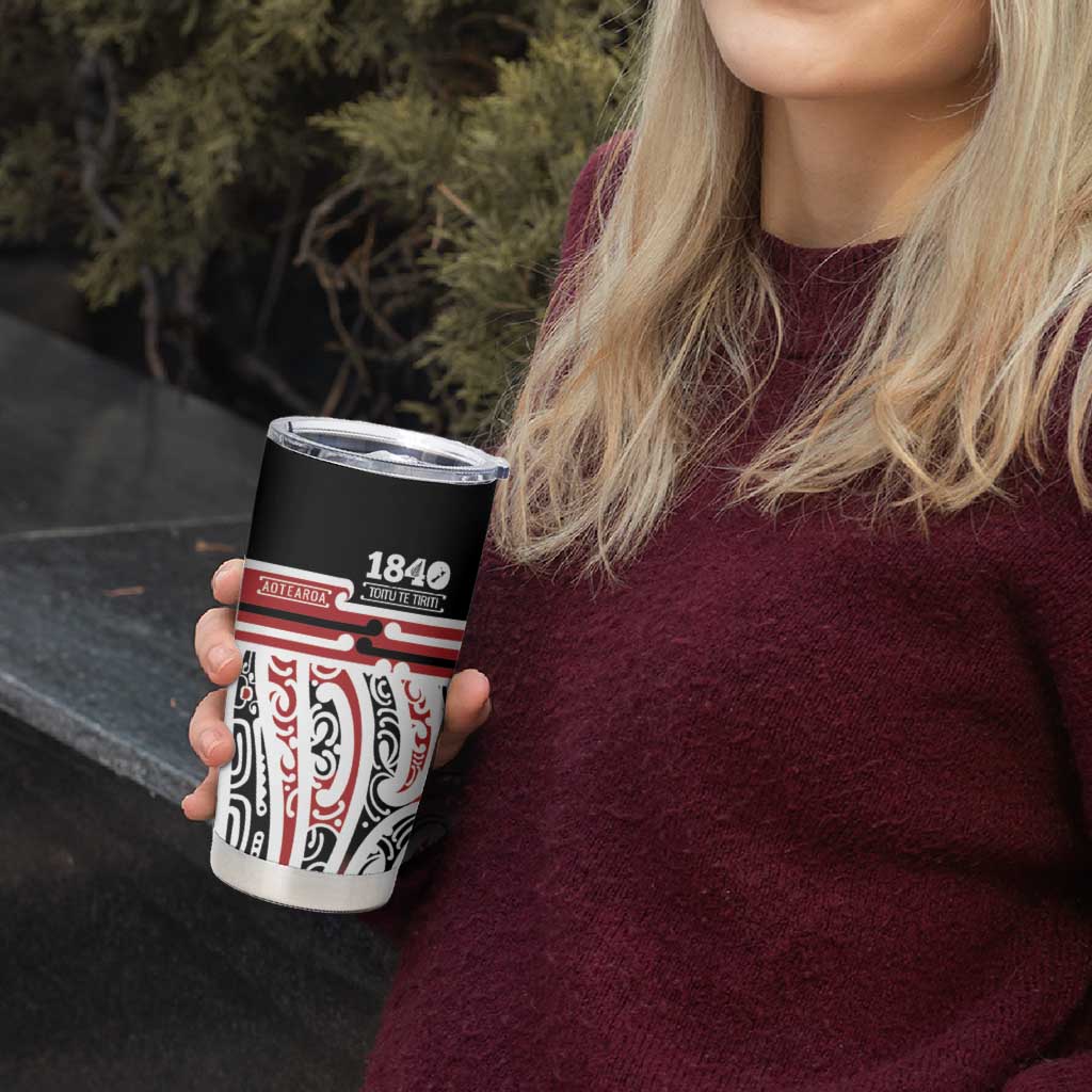 Personalised Toitu Te Tiriti Aotearoa 1840 Tumbler Cup Red Kowhaiwhai Puhoro LT9 - Polynesian Pride